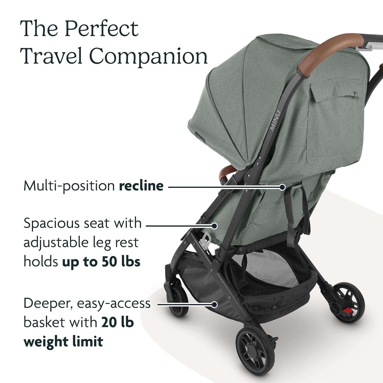 UPPAbaby Minu V2 Travel Stroller Lightweight, Portable Design One-Hand Fold Shoulder Strap and Leather Bumper Bar Included Greyson - 3