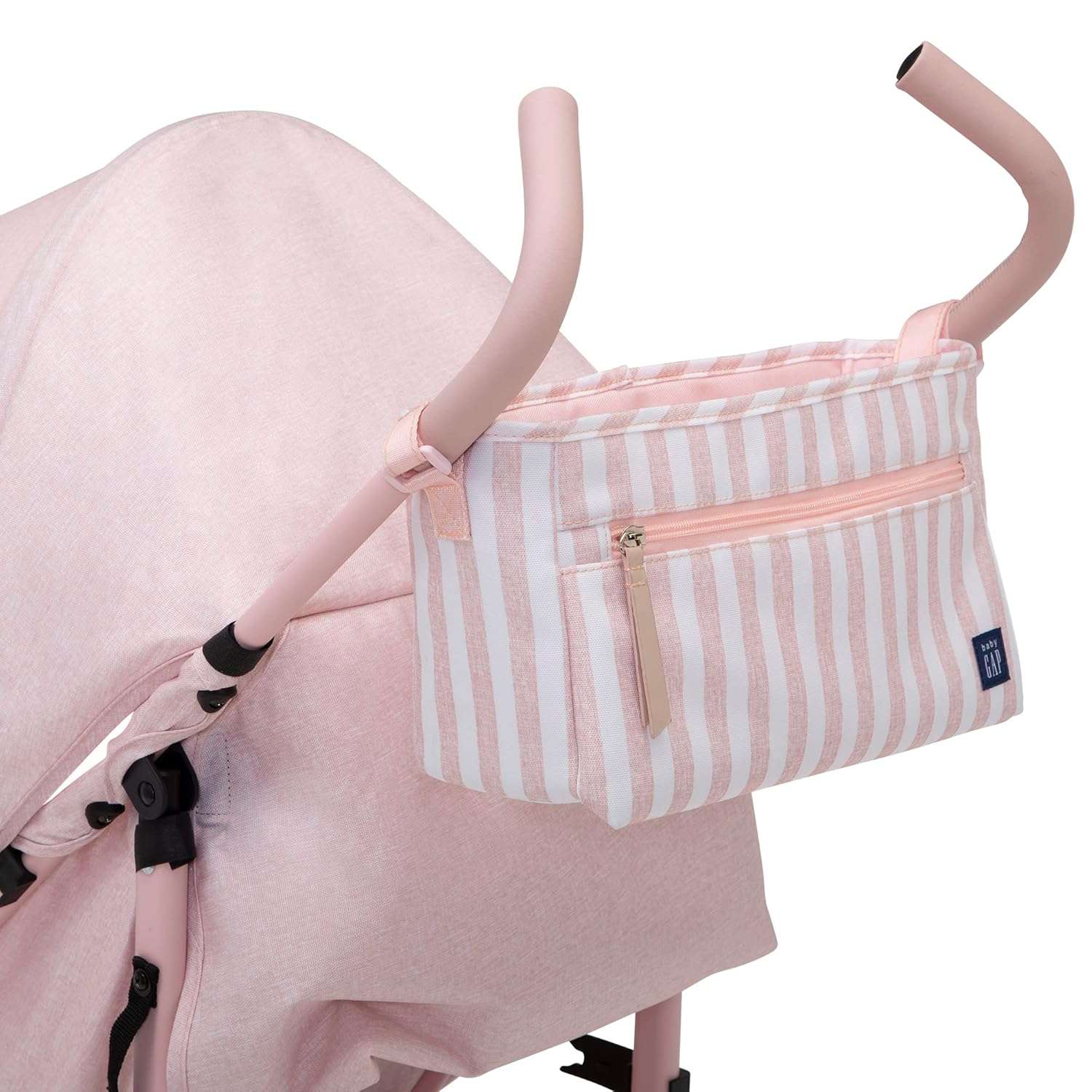 babyGap Classic Stroller - Lightweight Stroller with Recline, Compact Fold & Removable Parent Organizer - Made with Sustainable Materials, Pink Stripes - 4