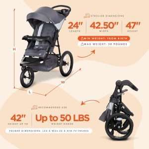 Baby Trend Expedition® Zero Flat Jogger with LED Lights, Dash Grey - 3