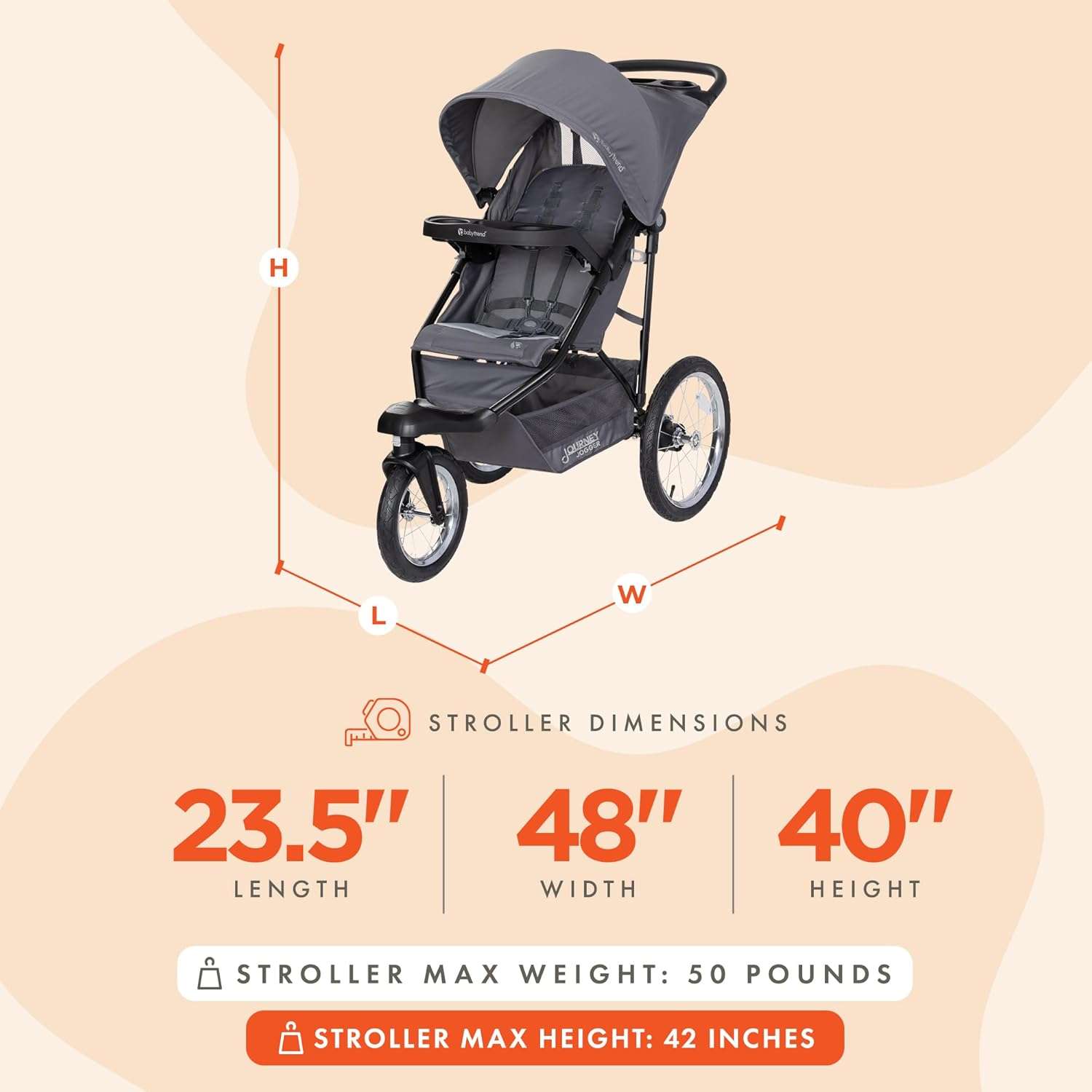 Baby Trend Journey Jogging Stroller, Stellar Grey - 3