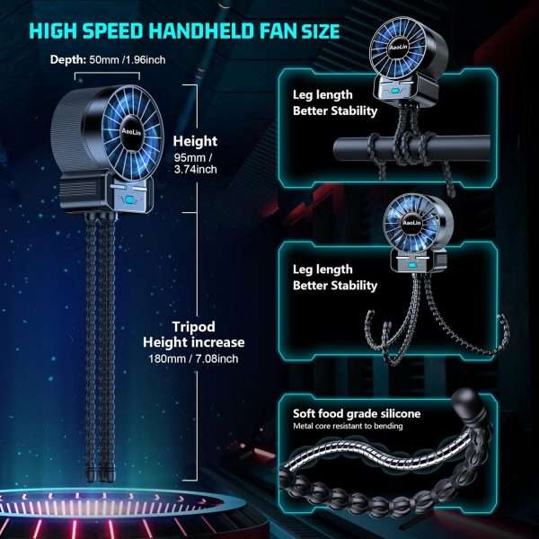 2 Pack Multifunctional Portable Stroller Fan 4 Speed 6600rpm High Speed Usb Rechargeable Personal Mini Handheld Fan Extended Tripod For Desktop Winding Kids Bed Treadmill - 5