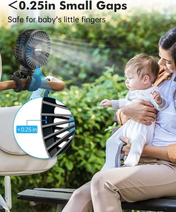 FRIZCOL Stroller Fan for Baby - Portable Fan Rechargeable - Battery Operated Fan(Use for 24Hrs) - Fan for Handheld-Clip On-Car Seat-Desk-Camping - 2