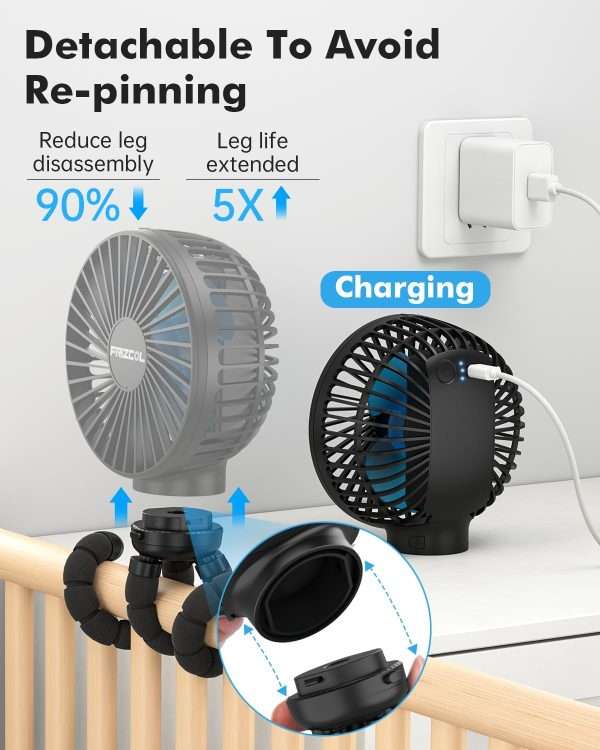 FRIZCOL Stroller Fan for Baby - Portable Fan Rechargeable - Battery Operated Fan(Use for 24Hrs) - Fan for Handheld-Clip On-Car Seat-Desk-Camping - 3