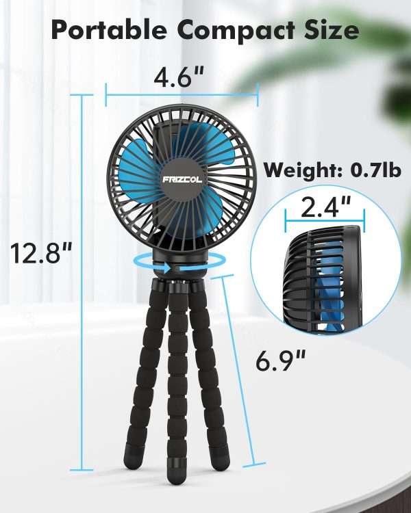 FRIZCOL Stroller Fan for Baby - Portable Fan Rechargeable - Battery Operated Fan(Use for 24Hrs) - Fan for Handheld-Clip On-Car Seat-Desk-Camping - 7