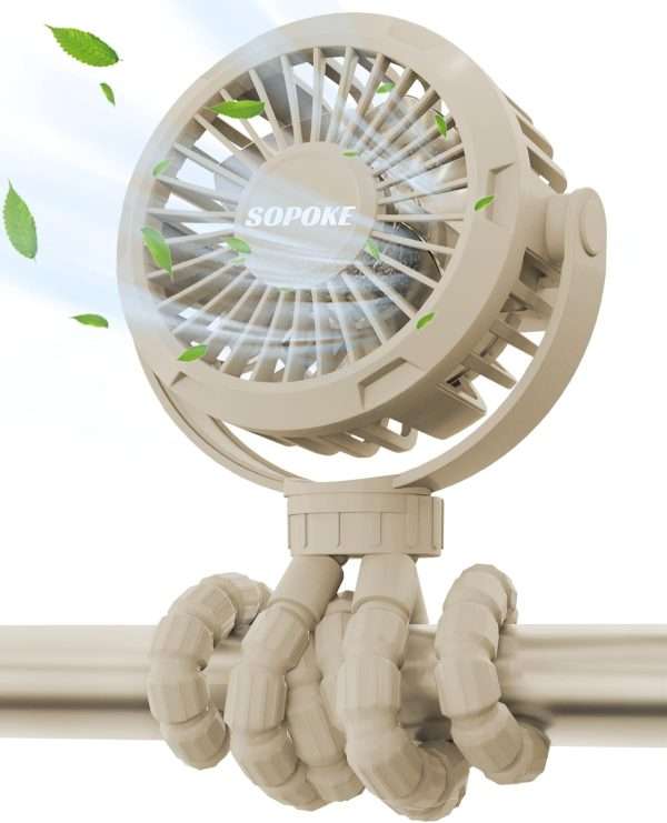 Mini Portable Baby Stroller Fan,3 Speed Personal Handheld Fan,Battery Operated Rechargeable 360° Flexible Tripod Cooling Fan, Suitable for Car Seat Crib Treadmill Golf Cart Travel - 1