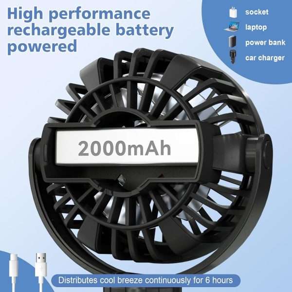 Mini Portable Baby Stroller Fan,3 Speed Personal Handheld Fan,Battery Operated Rechargeable 360° Flexible Tripod Cooling Fan, Suitable for Car Seat Crib Treadmill Golf Cart Travel - 3