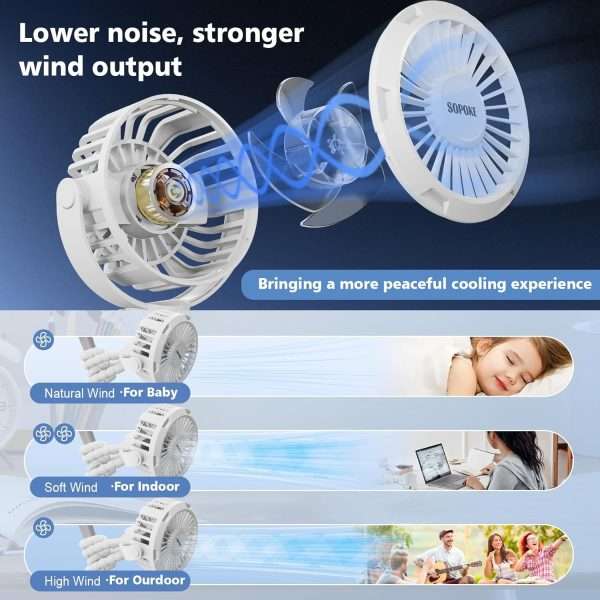 Mini Portable Baby Stroller Fan,3 Speed Personal Handheld Fan,Battery Operated Rechargeable 360° Flexible Tripod Cooling Fan, Suitable for Car Seat Crib Treadmill Golf Cart Travel - 5