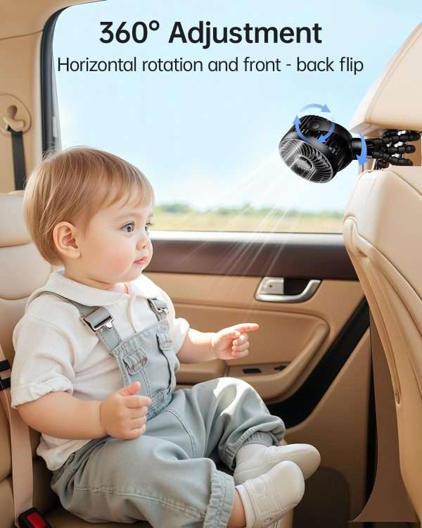 Mini Portable Stroller Fan for Travel,360° Rotation,4-Speed LED Night Light Clip on Fans Operated by Rechargeable Battery, Cordless Fan with Tripod Car Seat Baby Pram - 4