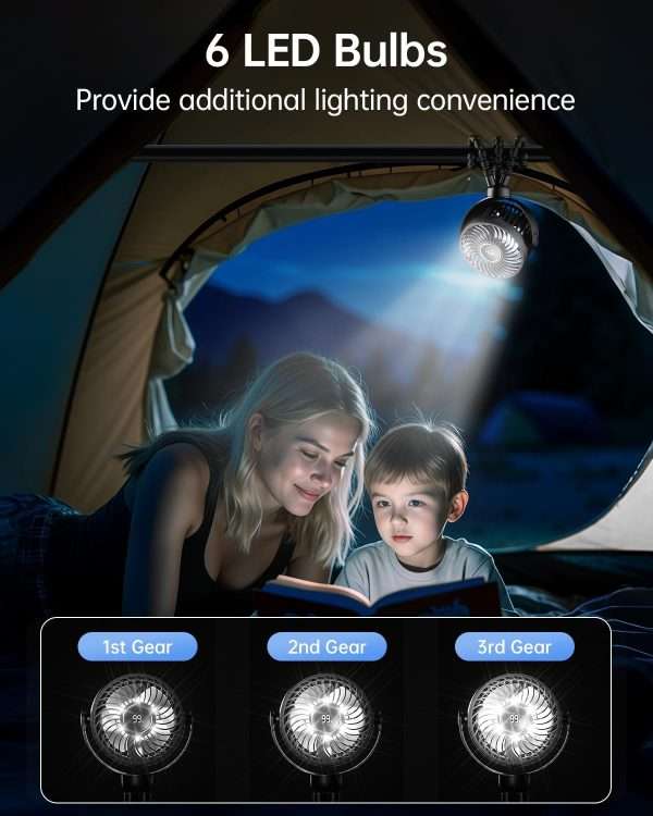 Mini Portable Stroller Fan for Travel,360° Rotation,4-Speed LED Night Light Clip on Fans Operated by Rechargeable Battery, Cordless Fan with Tripod Car Seat Baby Pram - 6