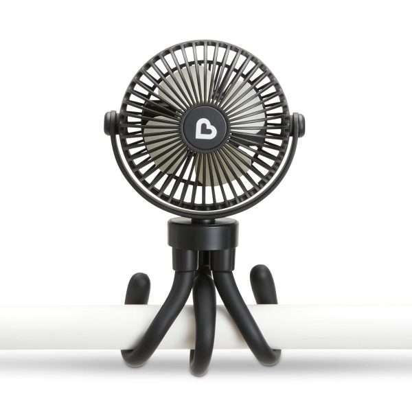 Munchkin Stroller Fan - Portable Fan for Travel, Baby Gear Accessory with 4 Speeds, Flexible Clip-on Leg Attachment, Rechargeable Battery, Black with Multicolored LED Lights - 1