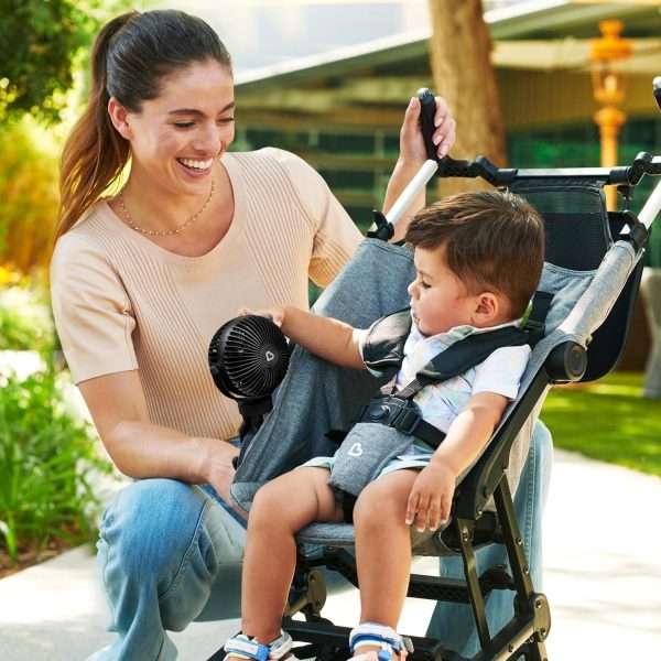 Munchkin Stroller Fan - Portable Fan for Travel, Baby Gear Accessory with 4 Speeds, Flexible Clip-on Leg Attachment, Rechargeable Battery, Black with Multicolored LED Lights - 2