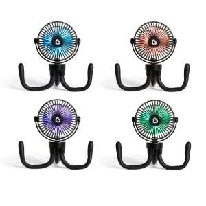 Munchkin Stroller Fan - Portable Fan for Travel, Baby Gear Accessory with 4 Speeds, Flexible Clip-on Leg Attachment, Rechargeable Battery, Black with Multicolored LED Lights - 4