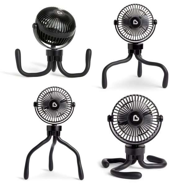 Munchkin Stroller Fan - Portable Fan for Travel, Baby Gear Accessory with 4 Speeds, Flexible Clip-on Leg Attachment, Rechargeable Battery, Black with Multicolored LED Lights - 7