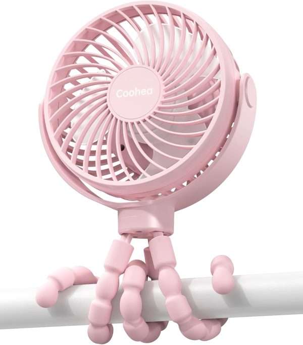 Stroller Fan Clip on for Baby, 4000mAh Rechargeable Battery Operated, Flexible Tripod, 3 Wind Speed, 360° Rotatable, Small Portable Fan for Car Seat Crib Backseat Beach Travel Camping - 1