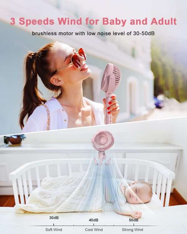 Stroller Fan Clip on for Baby, 4000mAh Rechargeable Battery Operated, Flexible Tripod, 3 Wind Speed, 360° Rotatable, Small Portable Fan for Car Seat Crib Backseat Beach Travel Camping - 3