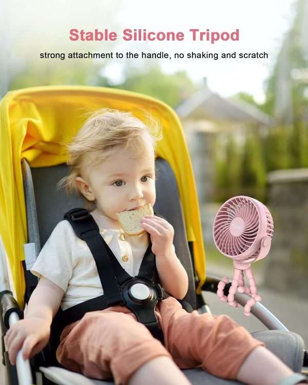 Stroller Fan Clip on for Baby, 4000mAh Rechargeable Battery Operated, Flexible Tripod, 3 Wind Speed, 360° Rotatable, Small Portable Fan for Car Seat Crib Backseat Beach Travel Camping - 5
