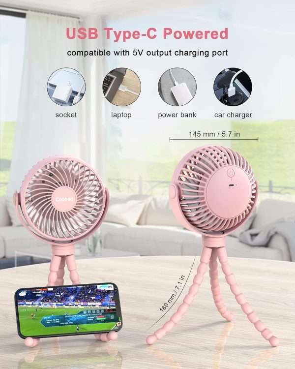 Stroller Fan Clip on for Baby, 4000mAh Rechargeable Battery Operated, Flexible Tripod, 3 Wind Speed, 360° Rotatable, Small Portable Fan for Car Seat Crib Backseat Beach Travel Camping - 6