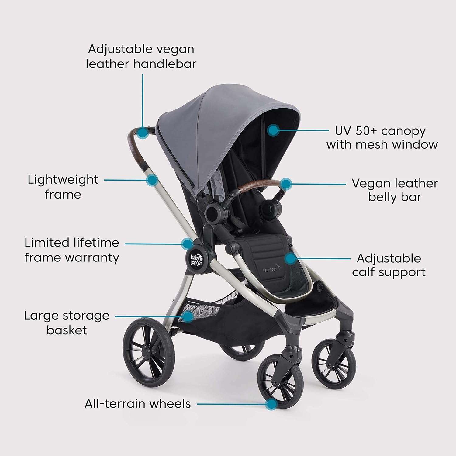 Baby Jogger® City Sights® Stroller - Convertible Stroller with Compact Fold, Dark Slate - 6