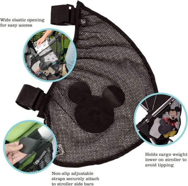 Disney Baby by J.L. Childress Side Sling Cargo Net, Stroller Organizer & Storage, Mickey Black - 2