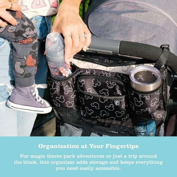 Disney Baby by J.L. Childress Stroller Organizer with Cup Holders and Mesh Storage Compartment - Disney World Travel Essential - Universal Stroller Accessory with XL Storage Bag - 3