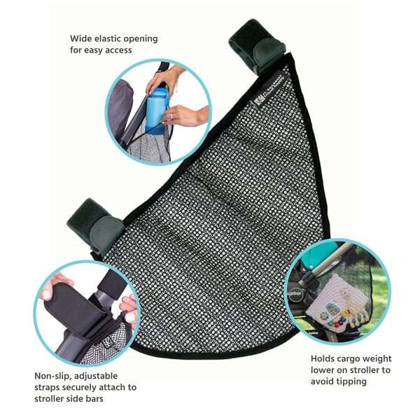 J.L. Childress Side Sling, Universal Fit Stroller Mesh Cargo Net and Organizer, Extra Stroller Storage Space, Non-Slip and Adjustable Straps, Black - 2