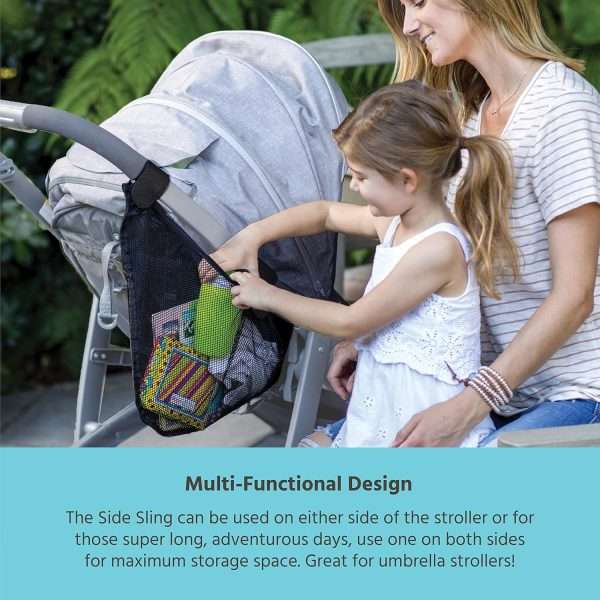 J.L. Childress Side Sling, Universal Fit Stroller Mesh Cargo Net and Organizer, Extra Stroller Storage Space, Non-Slip and Adjustable Straps, Black - 3