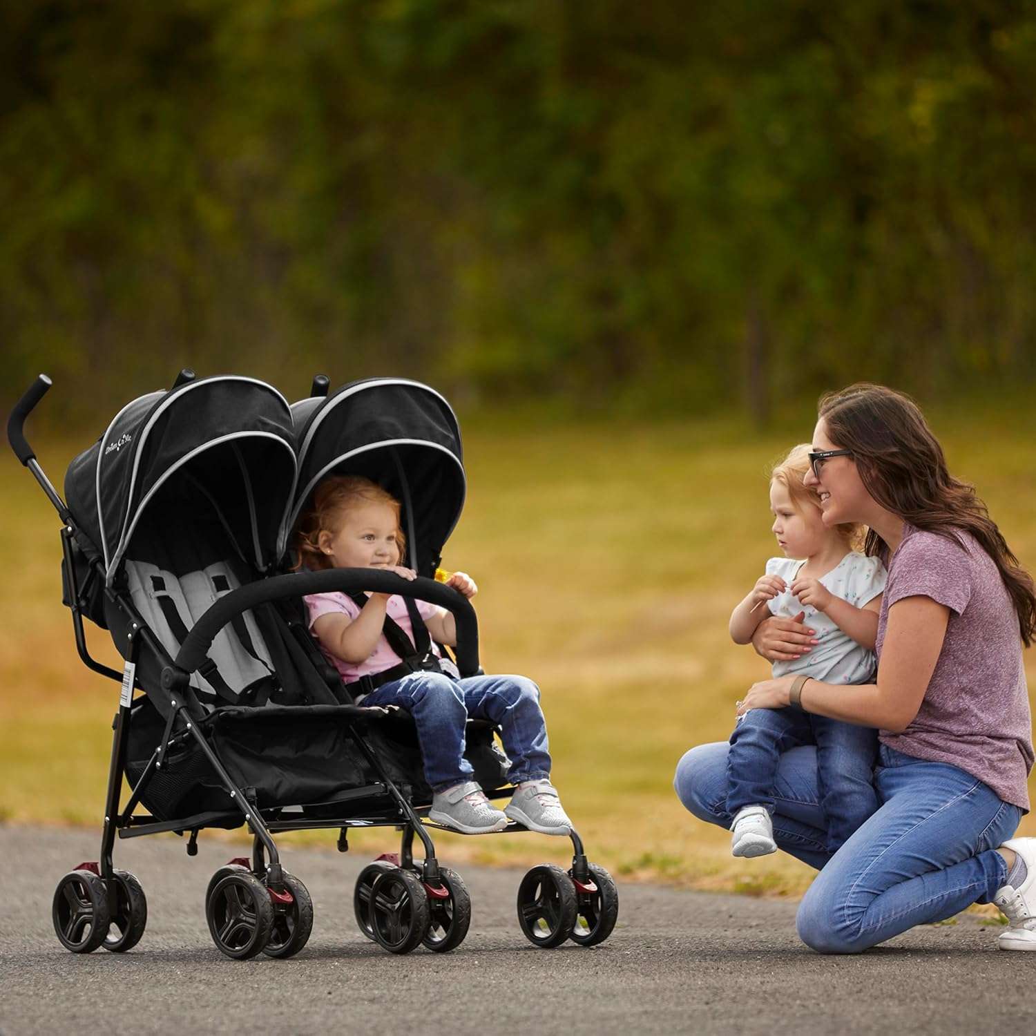 Dream On Me Volgo Twin Umbrella Stroller in Black, Lightweight Double Stroller for Infant & Toddler, Compact Easy Fold, Large Storage Basket, Large and Adjustable Canopy - Image 5