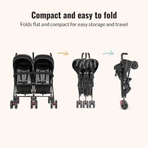 Dream On Me Volgo Twin Umbrella Stroller in Black, Lightweight Double Stroller for Infant & Toddler, Compact Easy Fold, Large Storage Basket, Large and Adjustable Canopy - 4