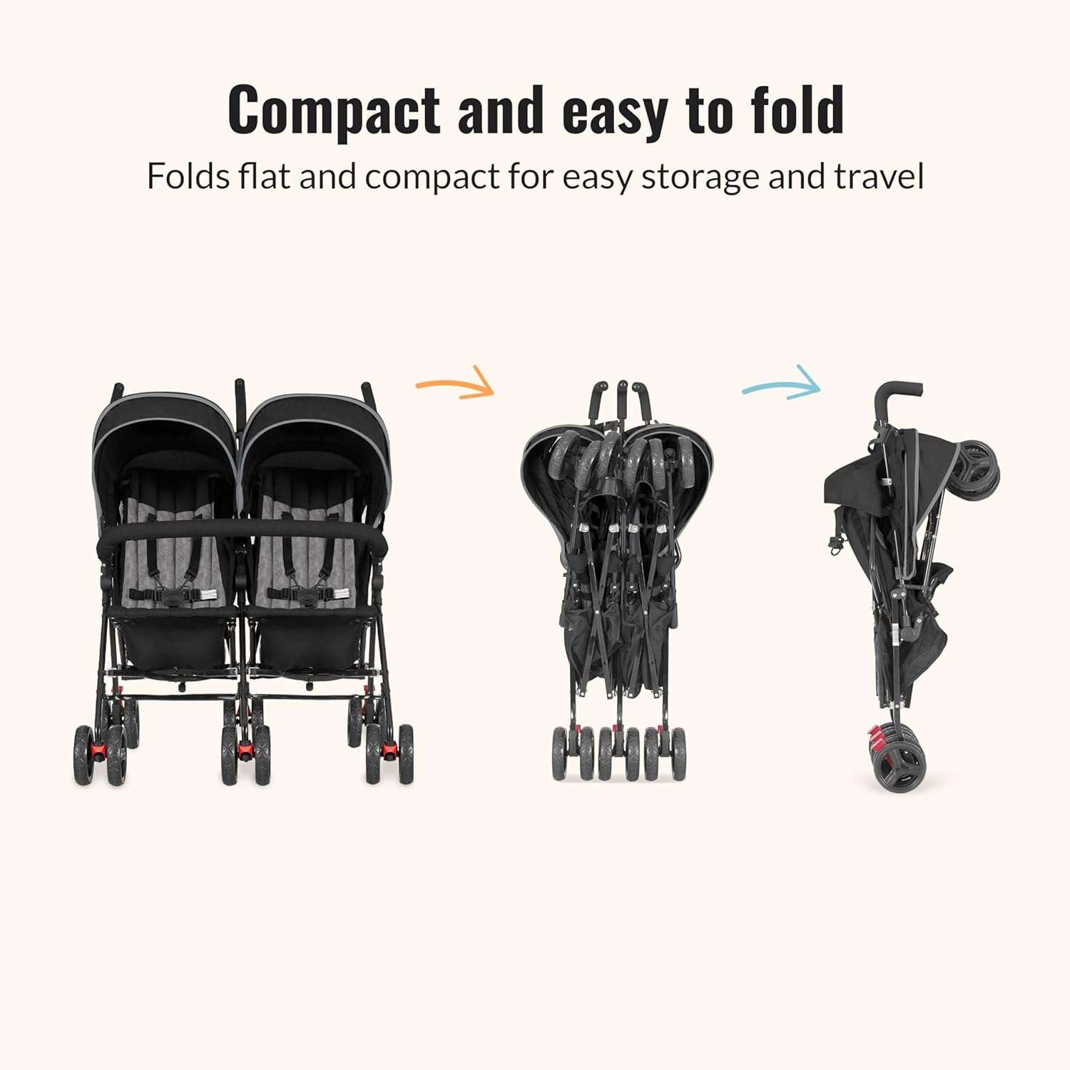 Dream On Me Volgo Twin Umbrella Stroller in Black, Lightweight Double Stroller for Infant & Toddler, Compact Easy Fold, Large Storage Basket, Large and Adjustable Canopy - 4