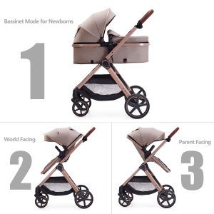 2 in 1 Baby Stroller, Newborn Infant Toddler Convertible Pram Stroller for 0-36 Months Old Babies (Beige) - 2