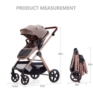 2 in 1 Baby Stroller, Newborn Infant Toddler Convertible Pram Stroller for 0-36 Months Old Babies (Beige) - 5