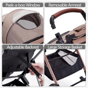 2 in 1 Baby Stroller, Newborn Infant Toddler Convertible Pram Stroller for 0-36 Months Old Babies (Beige) - 7