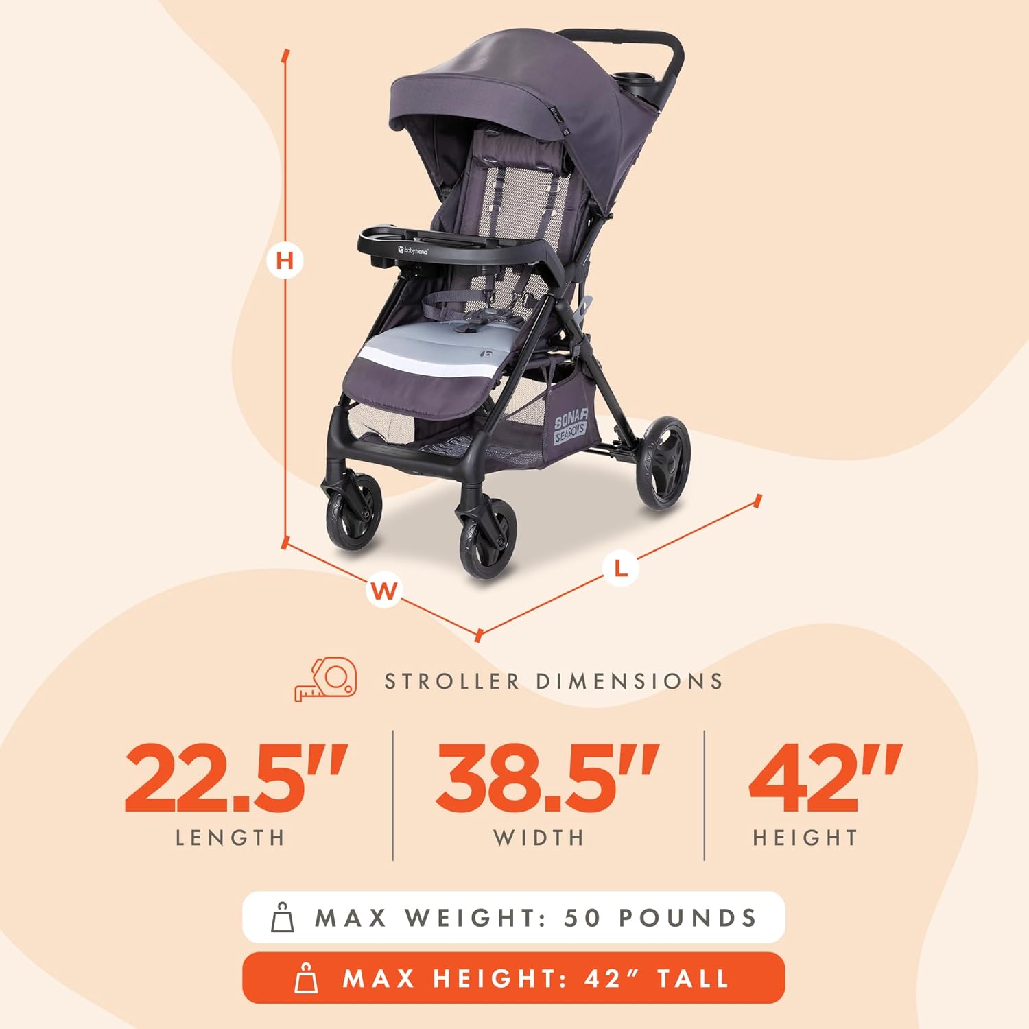 Baby Trend Sonar Seasons Stroller, Liberty Grey - 4