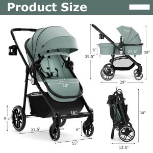 INFANS 2 in 1 Baby Stroller, High Landscape Infant Stroller & Reversible Bassinet Pram, Foldable Pushchair with Adjustable Canopy, Cup Holder, Storage Basket, Suspension Wheels - 7