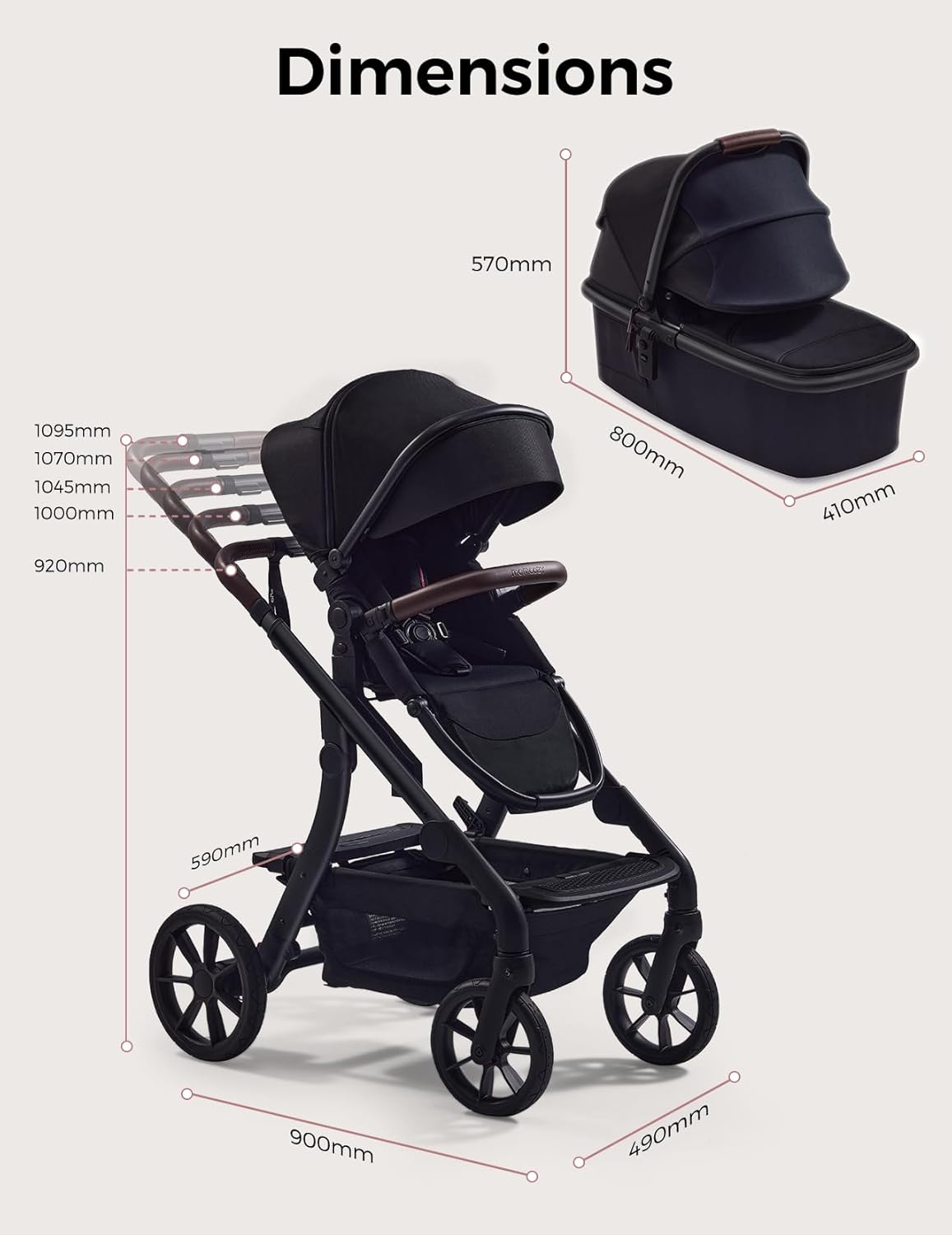 Momcozy ChangeGo Baby Stroller, Convertible Single-to-Double-to-Wagon Stroller with 23 Configurations, Bassinet, Seat Included, Large PU Wheels, All-Wheel Suspension ＆ Extendable UPF50+ Canopy - 7