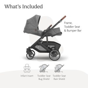 UPPAbaby Cruz V3 Stroller - from Birth + Car Seat Compatible - Full-Size, Reversible Seat - Infant Insert, Bug and Rain Shields Included - Greyson - 2
