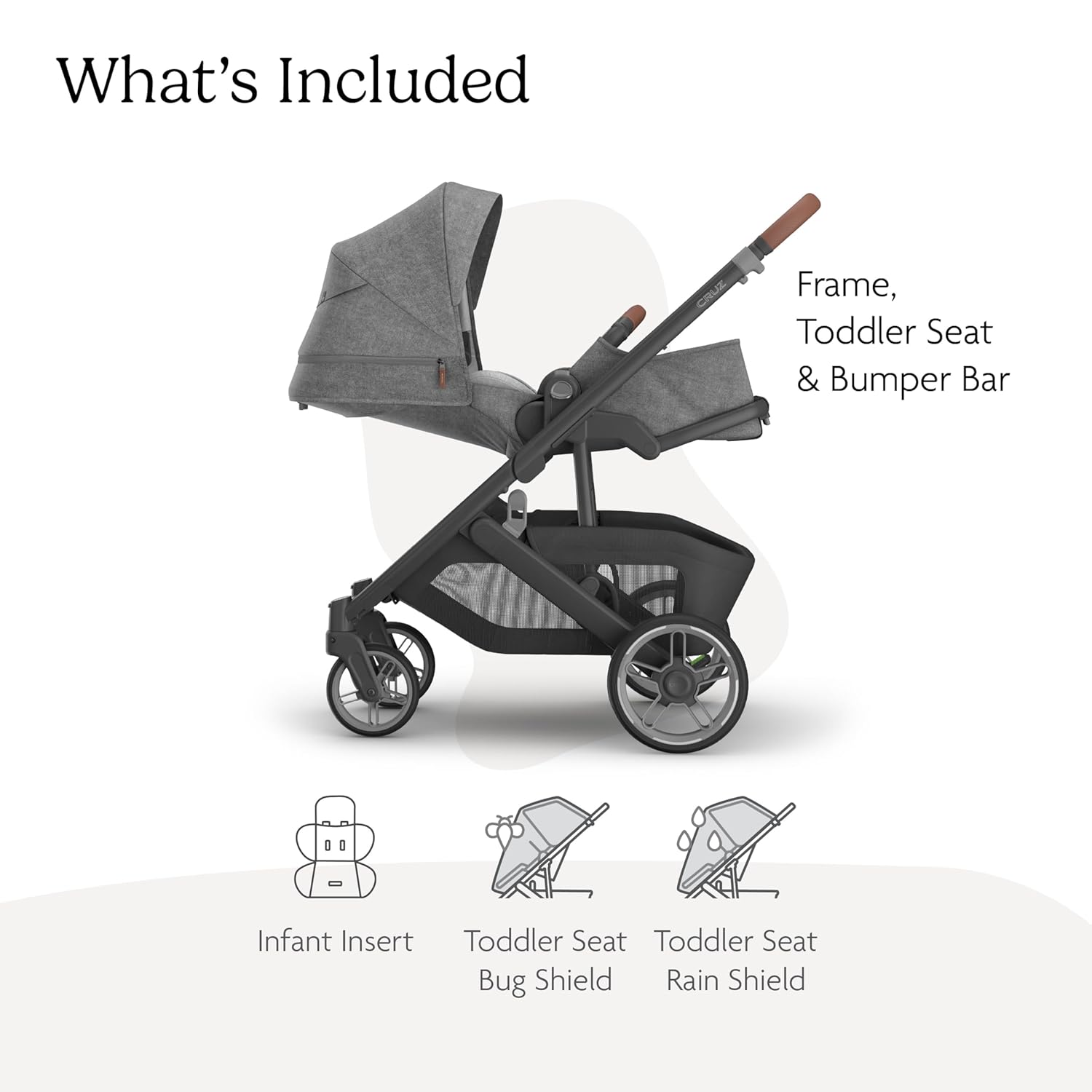 UPPAbaby Cruz V3 Stroller - from Birth + Car Seat Compatible - Full-Size, Reversible Seat - Infant Insert, Bug and Rain Shields Included - Greyson - 2
