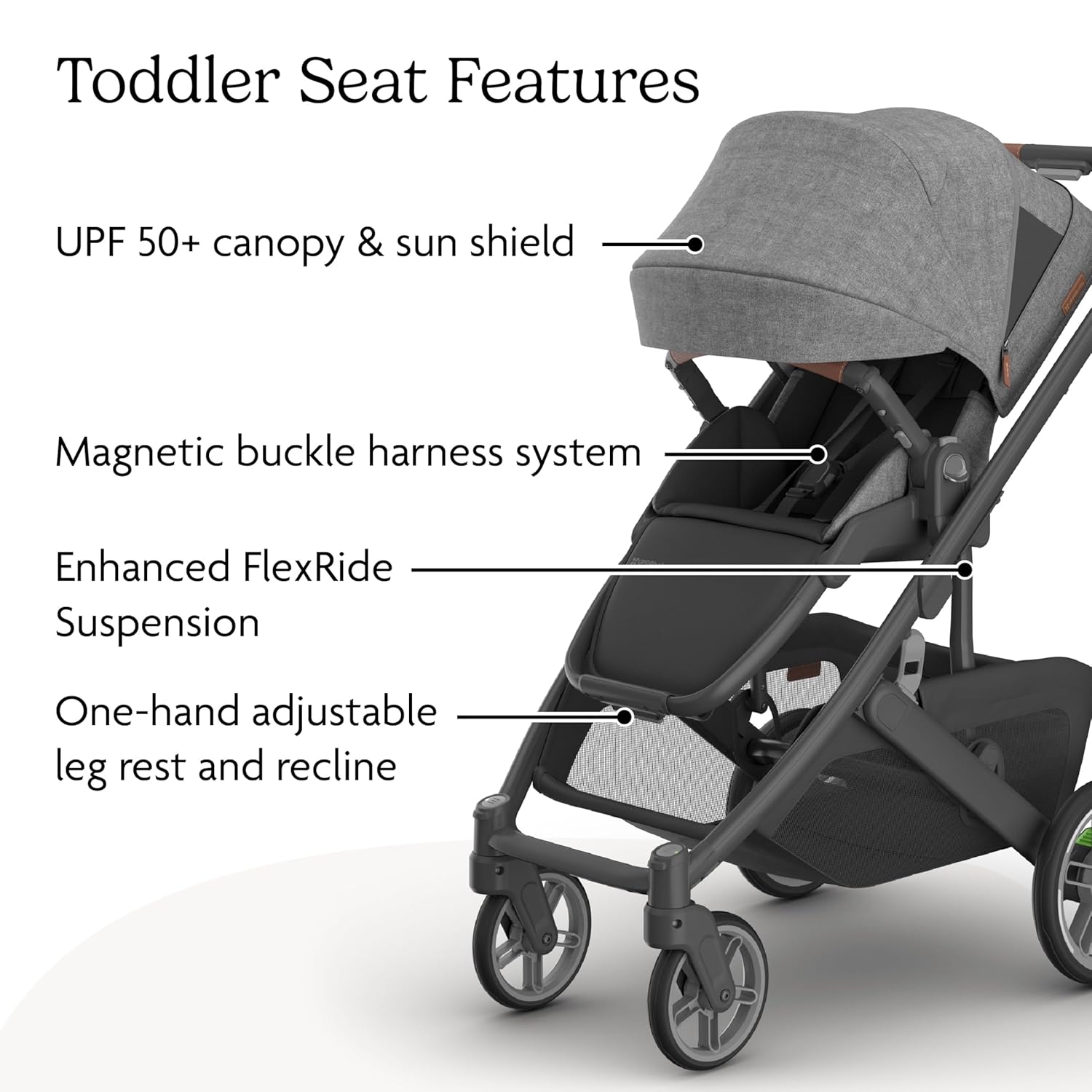 UPPAbaby Cruz V3 Stroller - from Birth + Car Seat Compatible - Full-Size, Reversible Seat - Infant Insert, Bug and Rain Shields Included - Greyson - 5