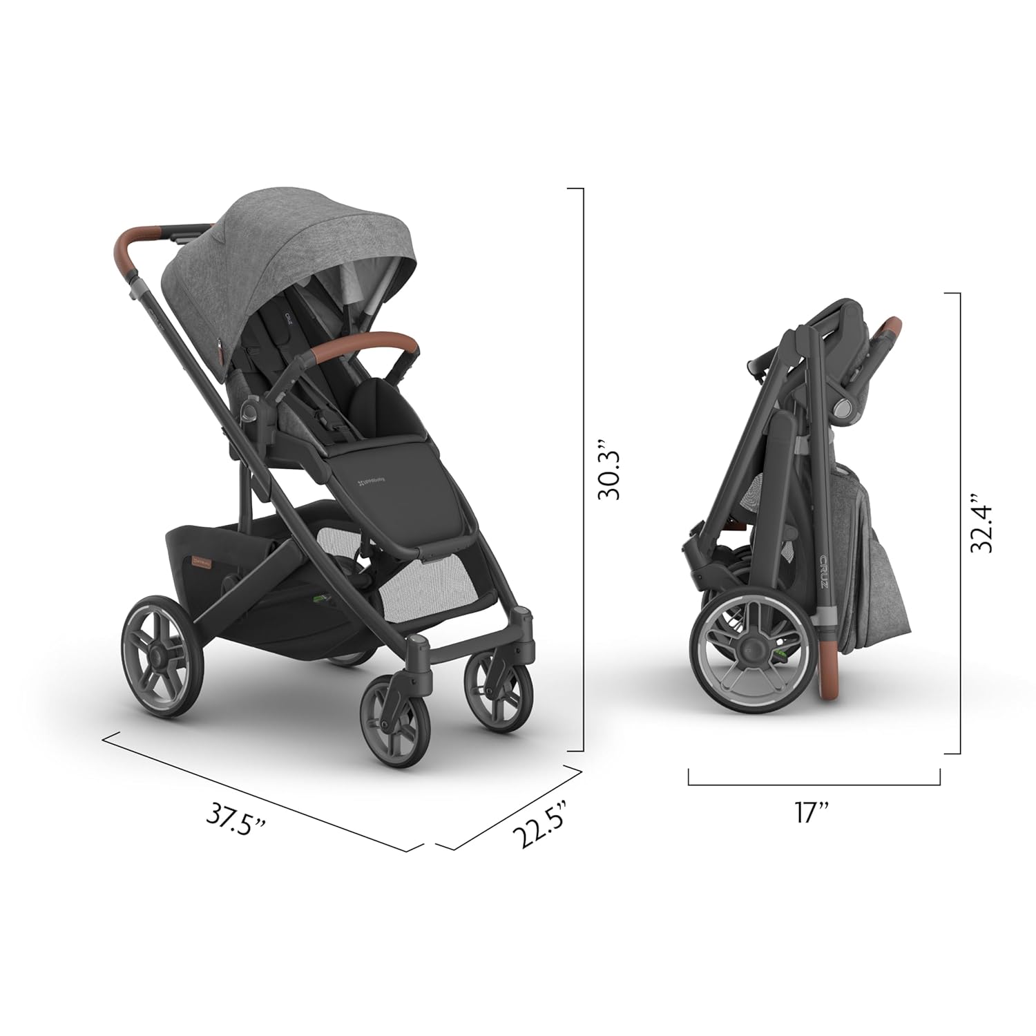 UPPAbaby Cruz V3 Stroller - from Birth + Car Seat Compatible - Full-Size, Reversible Seat - Infant Insert, Bug and Rain Shields Included - Greyson - 7