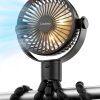 Stroller Fan Rechargeable Battery Powered Portable Fans, Head Detachable 360° Rotatable Clip on Fan, 3 Speed Quiet Small Mini Fans with Light Night for Carseat, Bed, Crib, Bike, Travel, Black - 1