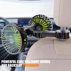 USB Car Cooling Fans for Backseat- Dual Head Car Fan for Kids 3 Speeds 360° Rotatable Vehicle Rear Headrest Fans 5V-2A Powerful Electric Air Circulation Fan for Sedan SUV RV Truck - 3