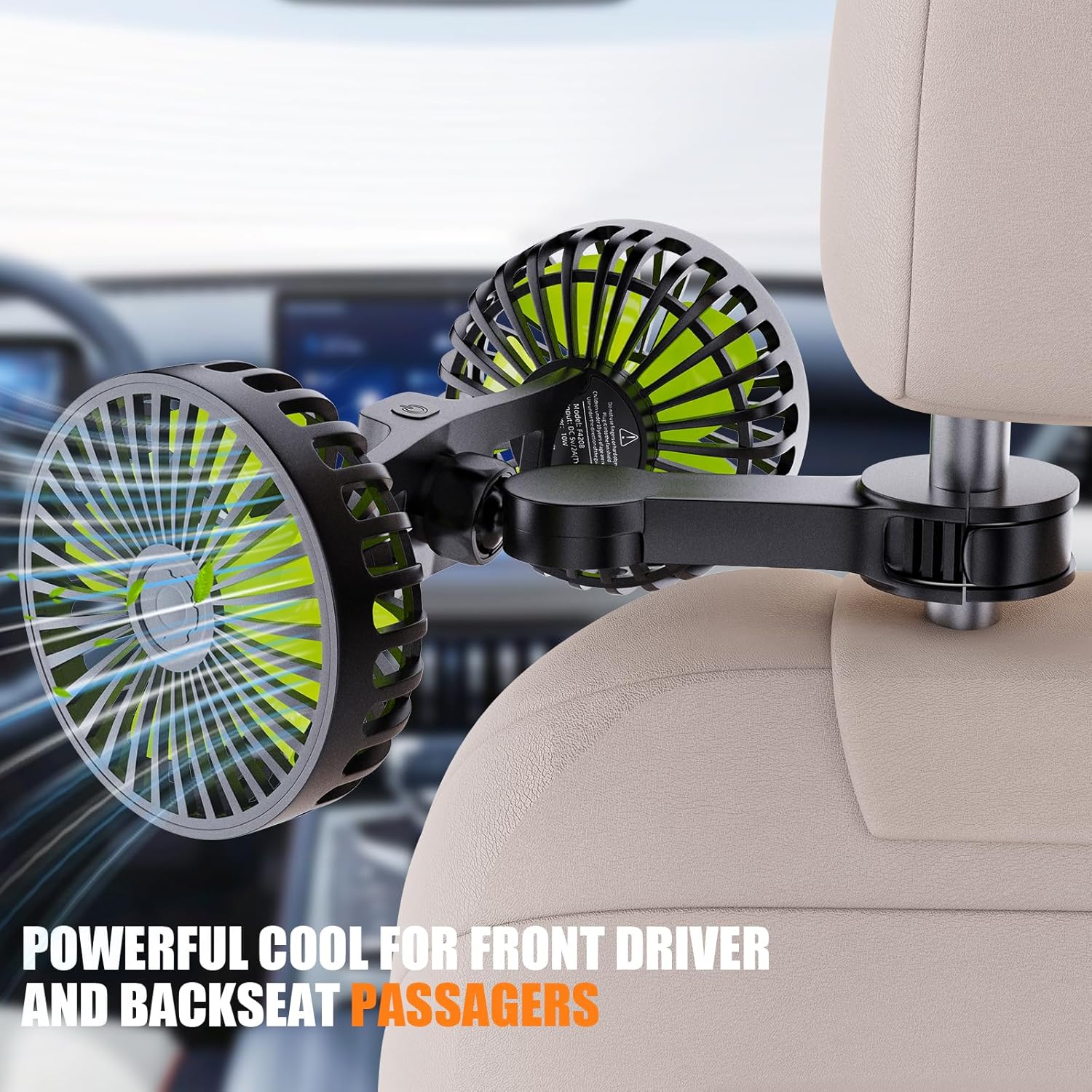 USB Car Cooling Fans for Backseat- Dual Head Car Fan for Kids 3 Speeds 360° Rotatable Vehicle Rear Headrest Fans 5V-2A Powerful Electric Air Circulation Fan for Sedan SUV RV Truck - 3