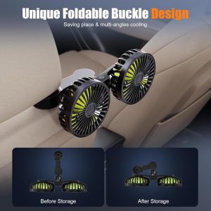 USB Car Cooling Fans for Backseat- Dual Head Car Fan for Kids 3 Speeds 360° Rotatable Vehicle Rear Headrest Fans 5V-2A Powerful Electric Air Circulation Fan for Sedan SUV RV Truck - 5