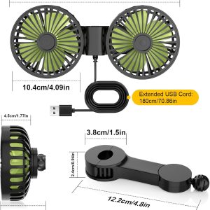 USB Car Cooling Fans for Backseat- Dual Head Car Fan for Kids 3 Speeds 360° Rotatable Vehicle Rear Headrest Fans 5V-2A Powerful Electric Air Circulation Fan for Sedan SUV RV Truck - 7