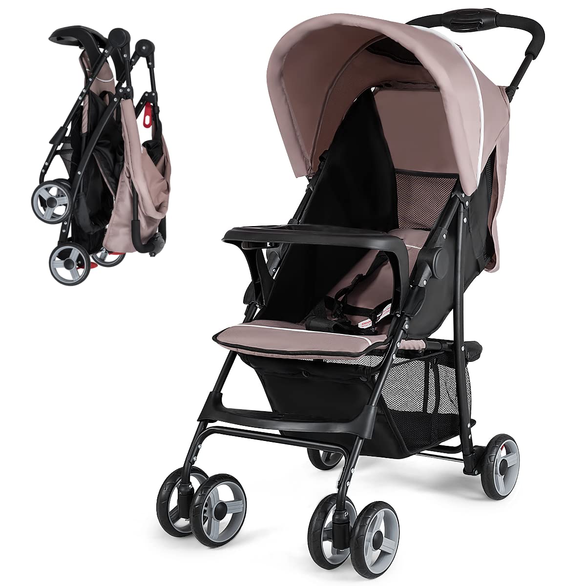 Baby Joy Lightweight Stroller, Compact Toddler Travel Stroller for Airplane, Infant Stroller w-Adjustable Backrest-Footrest-Canopy, 5-Point Harness, Storage Basket, Easy One-Hand Fold, Coffee - 1