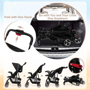 Baby Joy Lightweight Stroller, Compact Toddler Travel Stroller for Airplane, Infant Stroller w-Adjustable Backrest-Footrest-Canopy, 5-Point Harness, Storage Basket, Easy One-Hand Fold, Coffee - 3