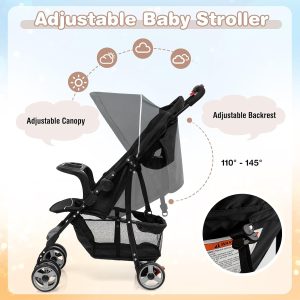 Baby Joy Lightweight Stroller, Compact Toddler Travel Stroller for Airplane, Infant Stroller w-Adjustable Backrest-Footrest-Canopy, 5-Point Harness, Storage Basket, Easy One-Hand Fold, Coffee - 4