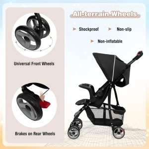 Baby Joy Lightweight Stroller, Compact Toddler Travel Stroller for Airplane, Infant Stroller w-Adjustable Backrest-Footrest-Canopy, 5-Point Harness, Storage Basket, Easy One-Hand Fold, Coffee - 5
