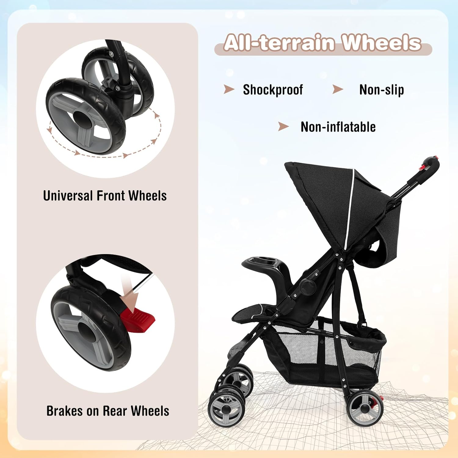 Baby Joy Lightweight Stroller, Compact Toddler Travel Stroller for Airplane, Infant Stroller w-Adjustable Backrest-Footrest-Canopy, 5-Point Harness, Storage Basket, Easy One-Hand Fold, Coffee - 5