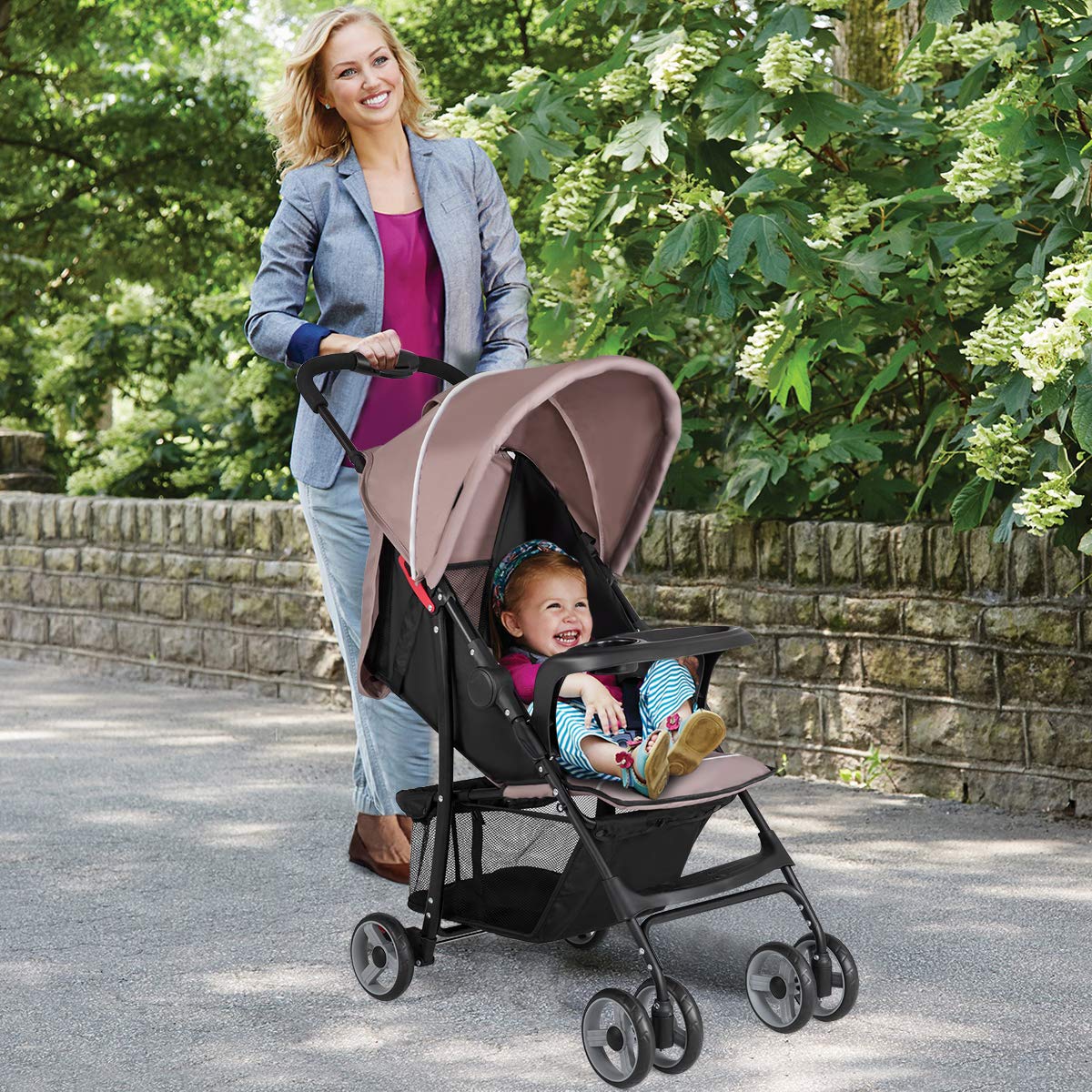 Baby Joy Lightweight Stroller, Compact Toddler Travel Stroller for Airplane, Infant Stroller w-Adjustable Backrest-Footrest-Canopy, 5-Point Harness, Storage Basket, Easy One-Hand Fold, Coffee - 6